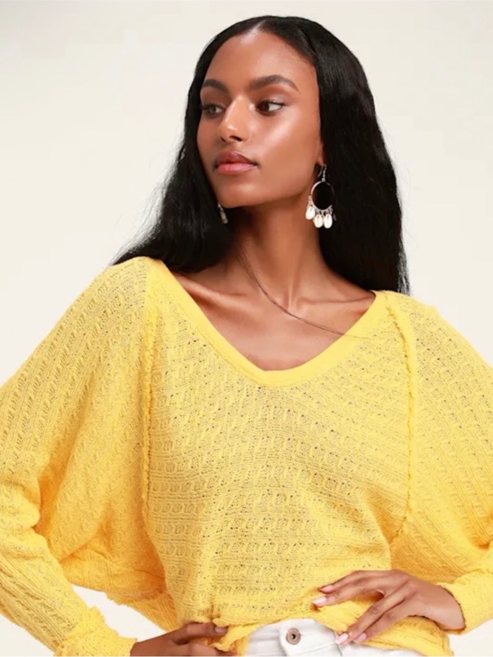 We The Free Sunny Lightweight V-Neck Yellow Knit Sweater Sz S